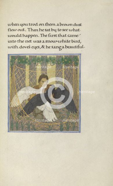 A Hunter with Two Birds in a Net; Story of a Hunter, 1908. Creator: Florence Kingsford Cockerell.