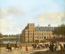 A Hunting Party near the Hofvijver in The Hague, Seen from the Buitenhof. Creator: Gerrit Berckheyde