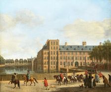 A Hunting Party near the Hofvijver in The Hague, Seen from the Buitenhof. Creator: Gerrit Berckheyde