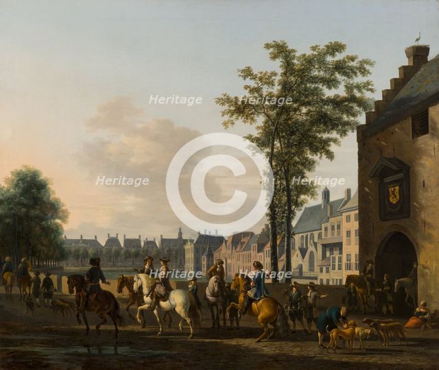 A Hunting Party near the Hofvijver in The Hague, seen from the Plaats. Creator: Gerrit Berckheyde.