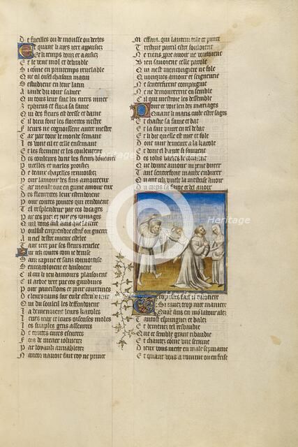 A Husband Beating his Wife with a Stick; Roman de la Rose, about 1405. Creator: Unknown.