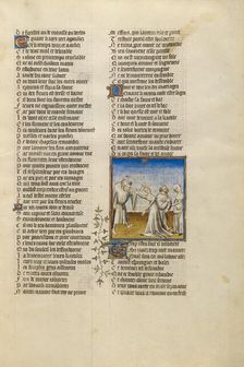 A Husband Beating his Wife with a Stick; Roman de la Rose, about 1405. Creator: Unknown