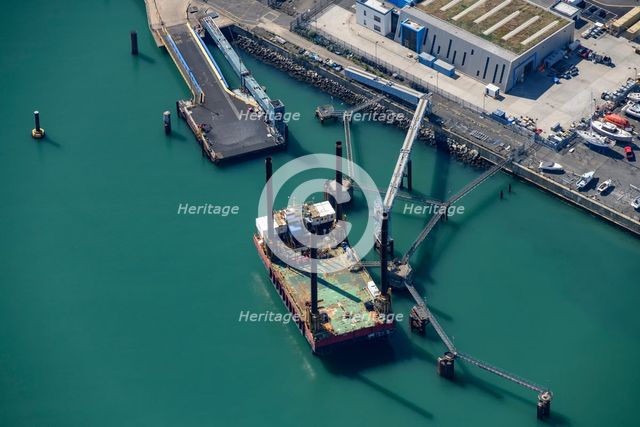 A jack-up pontoon in the Port of Ramsgate, Kent, 2022. Creator: Damian Grady.