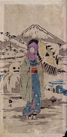 A Japanese woman standing in the snow, between 1800 and 1899. Creator: Unknown
