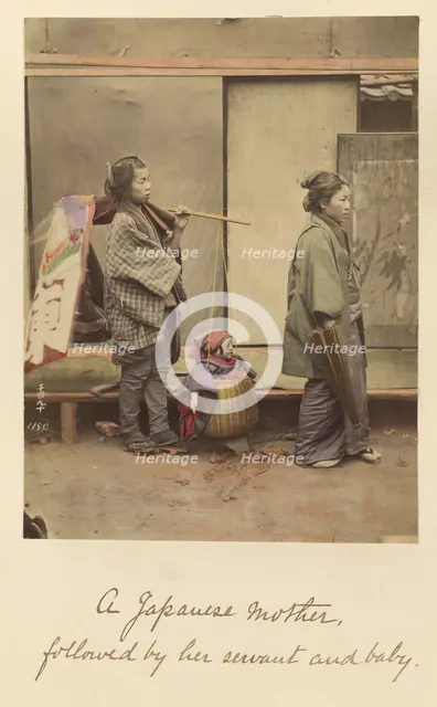 A Japanese mother followed by her servant and baby, about 1873-1883. Creator: Shinichi Suzuki I.