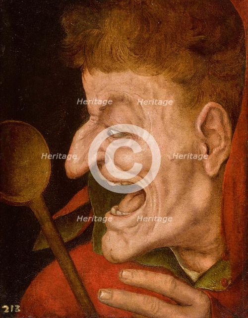 A jester: a grotesque head of a fool brandishing a wooden spoon. Creator: Massys, Quentin  .