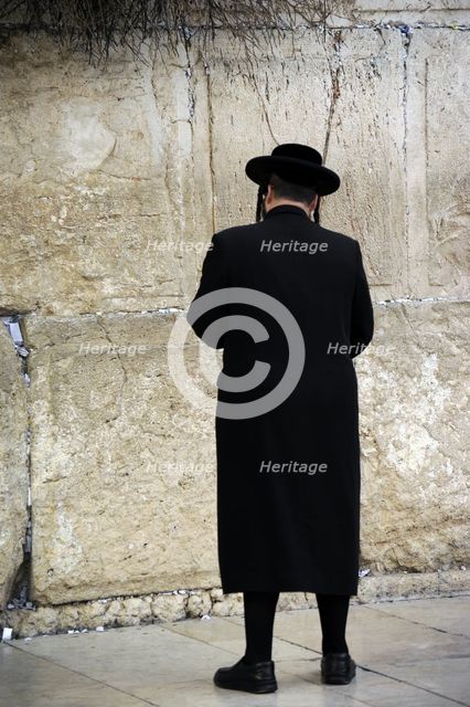 A Jew praying at the Western Wall, Jerusalem, Israel, 2013.  Creator: LTL.