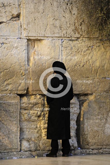 A Jew praying at the Western Wall, Jerusalem, Israel, 2013.  Creator: LTL.