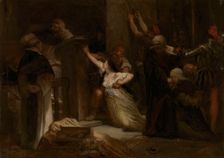 A Jewish family accused of healing religious objects and tortured by the Holy Inquisition. Creator: Louis Gallait
