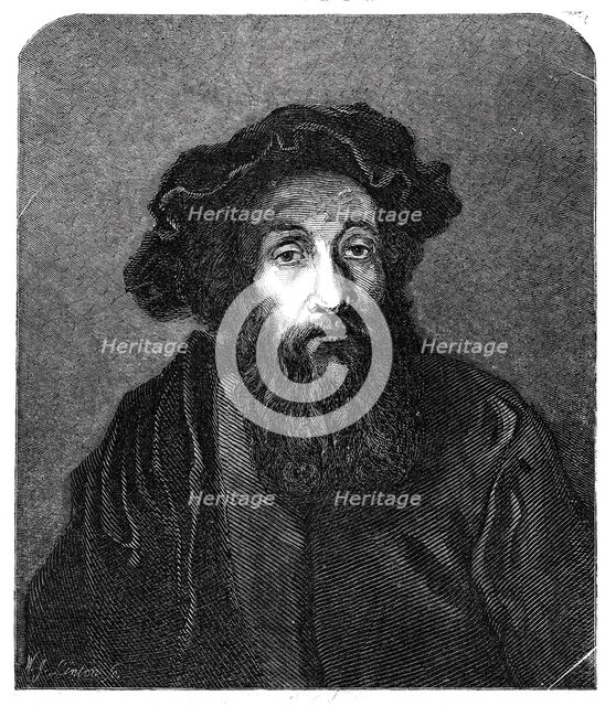 A Jewish Rabbi, by Rembrandt, in the National Gallery, 1844. Creator: Unknown.