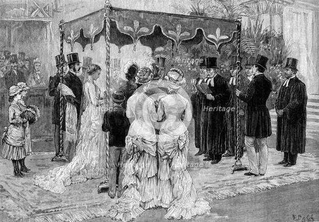 A Jewish Wedding: marriage of Mr. Leopold de Rothschild and Mdelle. Marie Perugia, 1881. Creator: W. I. Mosses.