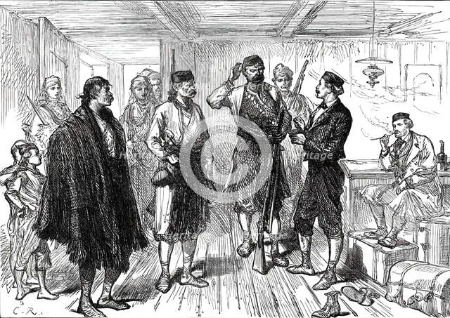 A Journey into the Herzegovina: Hiring Guides at Grahovo, 1876. Creator: C.R..