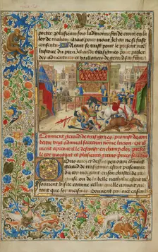 A Judicial Duel Between Gillion's Son Gerard and the Emir Lucion, 1464. Creators: Lieven van Lathem, David Aubert