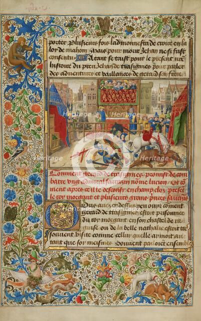 A Judicial Duel Between Gillion's Son Gerard and the Emir Lucion, 1464. Creators: Lieven van Lathem, David Aubert.