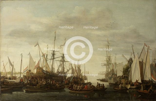 A Keelhauling, according to the non attested Tradition, of the Ship's Doctor of Admiral...,1660-1686 Creator: Lieve Verschuir.