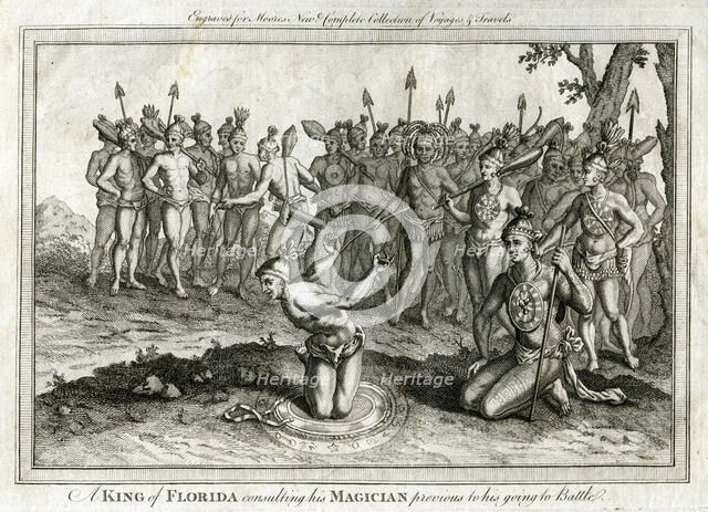 'A King of Florida consulting his Magician previous to his going to Battle', c1760. Artist: Unknown