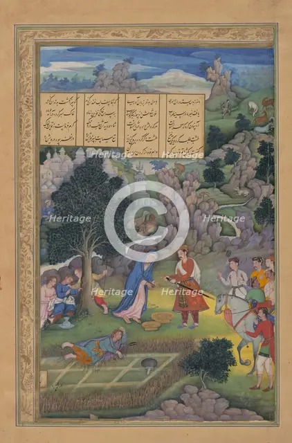 A King Offers to Make Amends to a Bereaved Mother, Folio from a Khamsa..., 1597-98. Creator: Miskin.