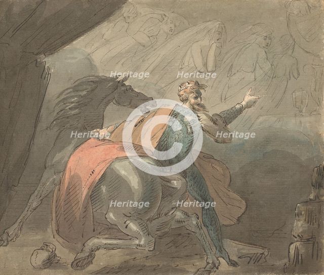 A King and a Horse with Ghostly Women, 1770-80. Creator: William Hamilton.