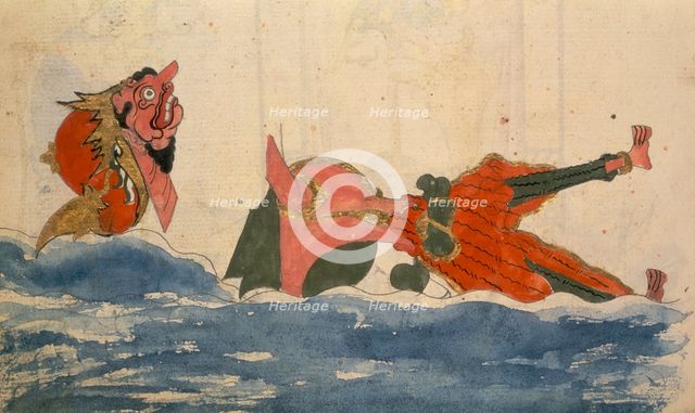 A king being devoured by a monster in the sea, 1804. Creator: Unknown.