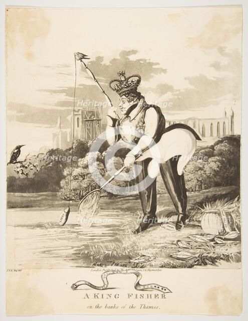 A King Fisher on the Banks of the Thames, 1827. Creator: Monogrammist JVS.