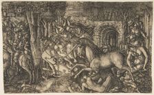A King Pursued by a Unicorn, from the Unicorn Series, ca. 1555. Creator: Jean Duvet