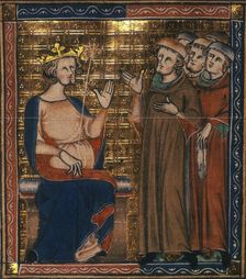 A king receiving a group of men, c1326-c1327. Creator: Unknown