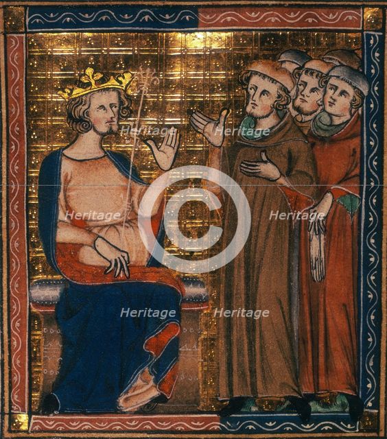 A king receiving a group of men, c1326-c1327. Creator: Unknown.