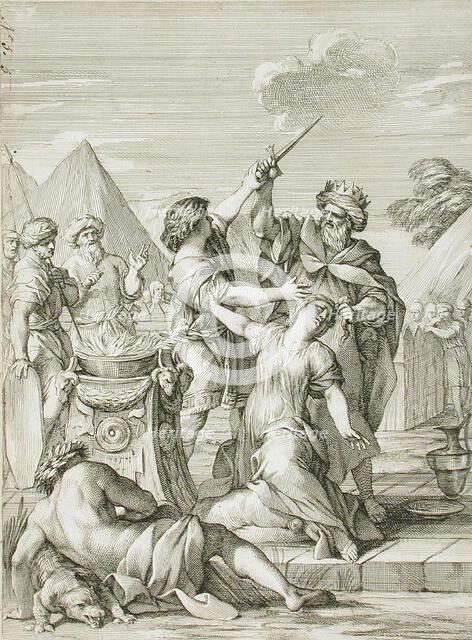 A King Sacrificing his Daughter, 1671. Creator: Gerard Audran.