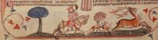 A king with his hunting dog, chasing a stag, c1300-c1325. Creator: Unknown