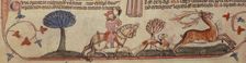A king with his hunting dog, chasing a stag, c1300-c1325. Creator: Unknown