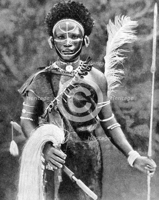 A Kikuyu warrior, Kenya, 1936.Artist: Martin Johnson