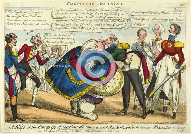 A Kiss at the Congress, published November 18, 1818. Creator: William Heath.