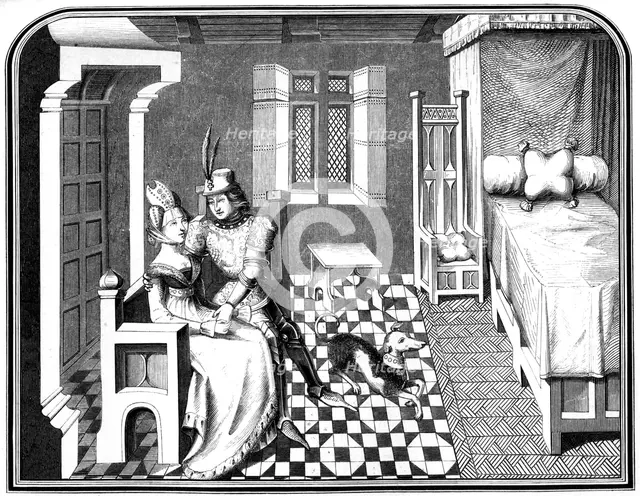 A knight and a lady, 15th century (1849).Artist: A Bisson