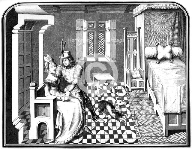 A knight and a lady, 15th century (1849).Artist: A Bisson