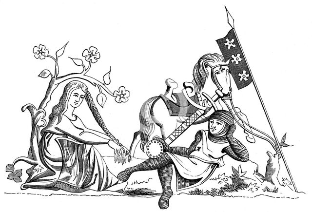 A knight and a maiden, 13th century (1849). Artist: Unknown