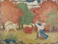 A knight disguised as a stag - design for a tapestry, 1920. Creator: Joakim Skovgaard