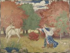 A knight disguised as a stag - design for a tapestry, 1920. Creator: Joakim Skovgaard