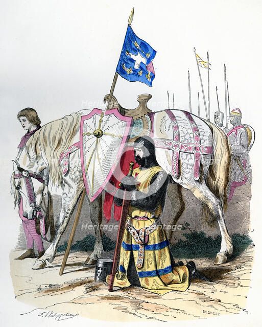 A knight saying a prayer before departing for the second crusade, 1146 (1882-1884).Artist: Deghouy