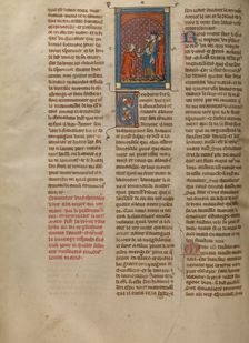 A Knight Presenting a Magic Ivory Horn to King Mark, about 1320-1340. Creator: Unknown