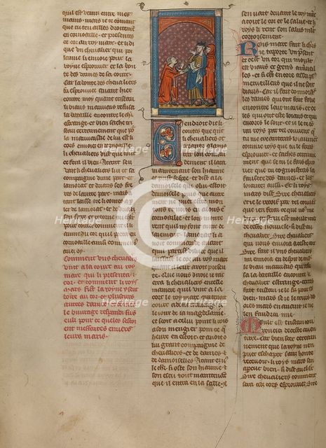 A Knight Presenting a Magic Ivory Horn to King Mark, about 1320-1340. Creator: Unknown.