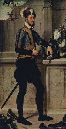 A Knight with his Jousting Helmet 1554-1558, (1936). Artist: Giovanni Battista Moroni