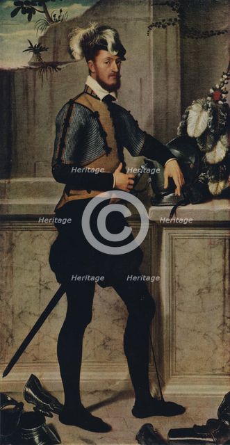 'A Knight with his Jousting Helmet', 1554-1558, (1936). Artist: Giovanni Battista Moroni.