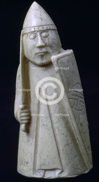 A Knight - The Lewis Chessmen, (Norwegian?), c1150-c1200. Artist: Unknown