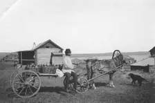 A kumys delivery man at the resort of Lake Shira, 1900-1909. Creator: LI Vonago