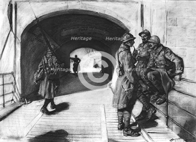'A l'entrée du fort Saint-Michel, au Nord de Verdun; entre deux bombardements', 1916. Creator: Lucien Jonas.