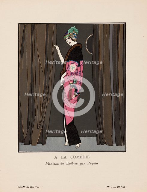 A la comédie. Manteau de Théâtre, par Paquin (La Gazette du Bon ton), 1912-1913. Creator: Gosé, Xavier (1876-1915).