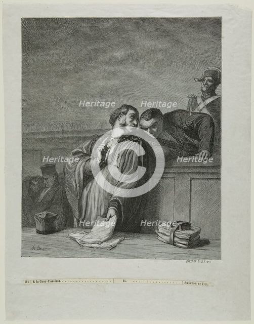 À la cour d'assises: L'avocat, debout, s'entretenant avec l'accusé, 1878. Creator: Burn Smeeton.