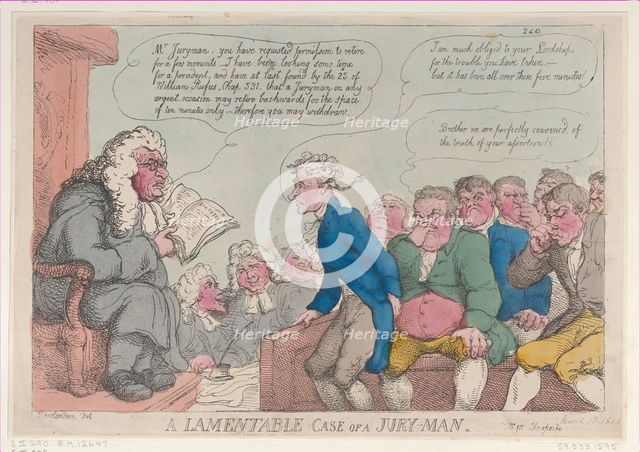 A Lamentable Case of a Jury-Man, March 10, 1815., March 10, 1815. Creator: Thomas Rowlandson.