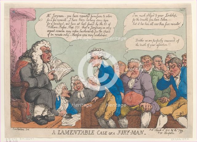 A Lamentable Case of a Jury-Man, March 10, 1815., March 10, 1815. Creator: Thomas Rowlandson.