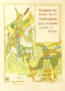 A Lance for A Lad gainst King's Spear, When the Bugle sounds for the play, 1899. Creator: Walter Crane